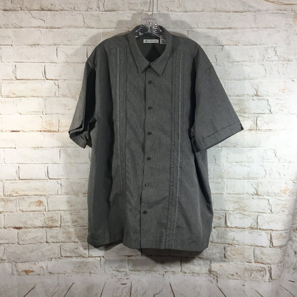 CUBAVERA Camp Shirt Mens XXL Gray Embroidered Short Sleeve Polyester
